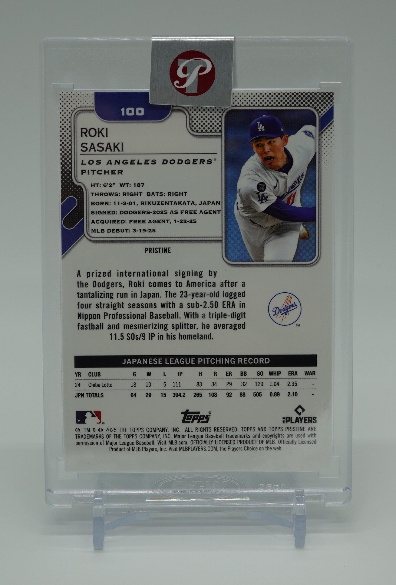 佐々木朗希 ルーキーカード 199枚限定 “Factory Encased” Pristine Aqua Refractor 2025 Topps Pristine #100 Roki Sasaki RC #'d/199