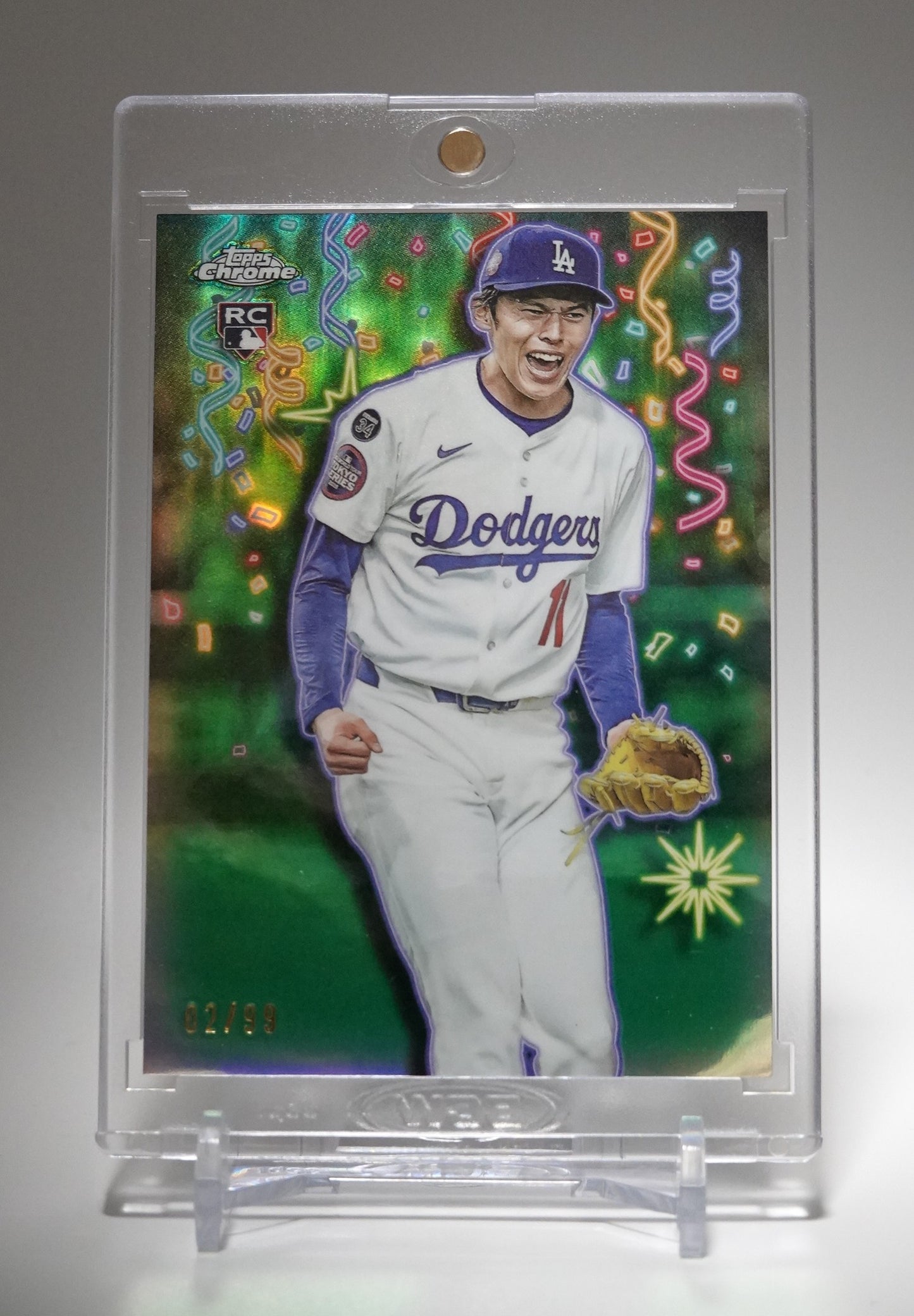 佐々木朗希 Celebracion 超希少インサート・ルーキーカード 世界限定99枚限定 Green Refractor パラレル 2025 Topps Chrome Update #CT-20 Roki Sasaki RC #'d/99