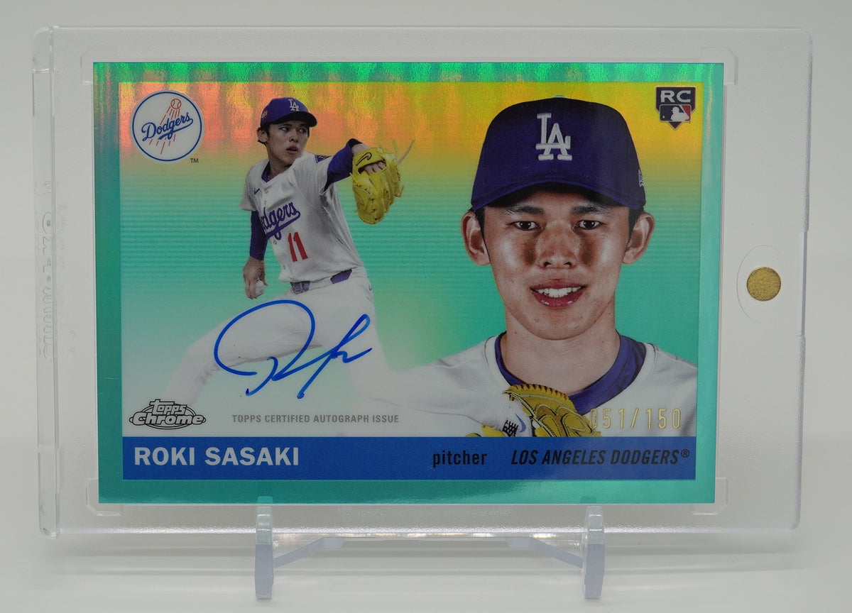 佐々木朗希 直書きサイン・オンカードオート 150枚限定 アクア・リフラクター ルーキーカード｜2025 Topps Chrome Platinum Baseball Aqua Refractor #CPA-RS Roki Sasaki RC AUTO #'d/150