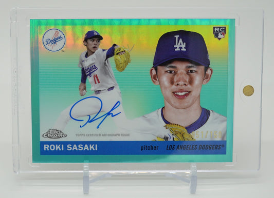 佐々木朗希 直書きサイン・オンカードオート 150枚限定 アクア・リフラクター ルーキーカード｜2025 Topps Chrome Platinum Baseball Aqua Refractor #CPA-RS Roki Sasaki RC AUTO #'d/150