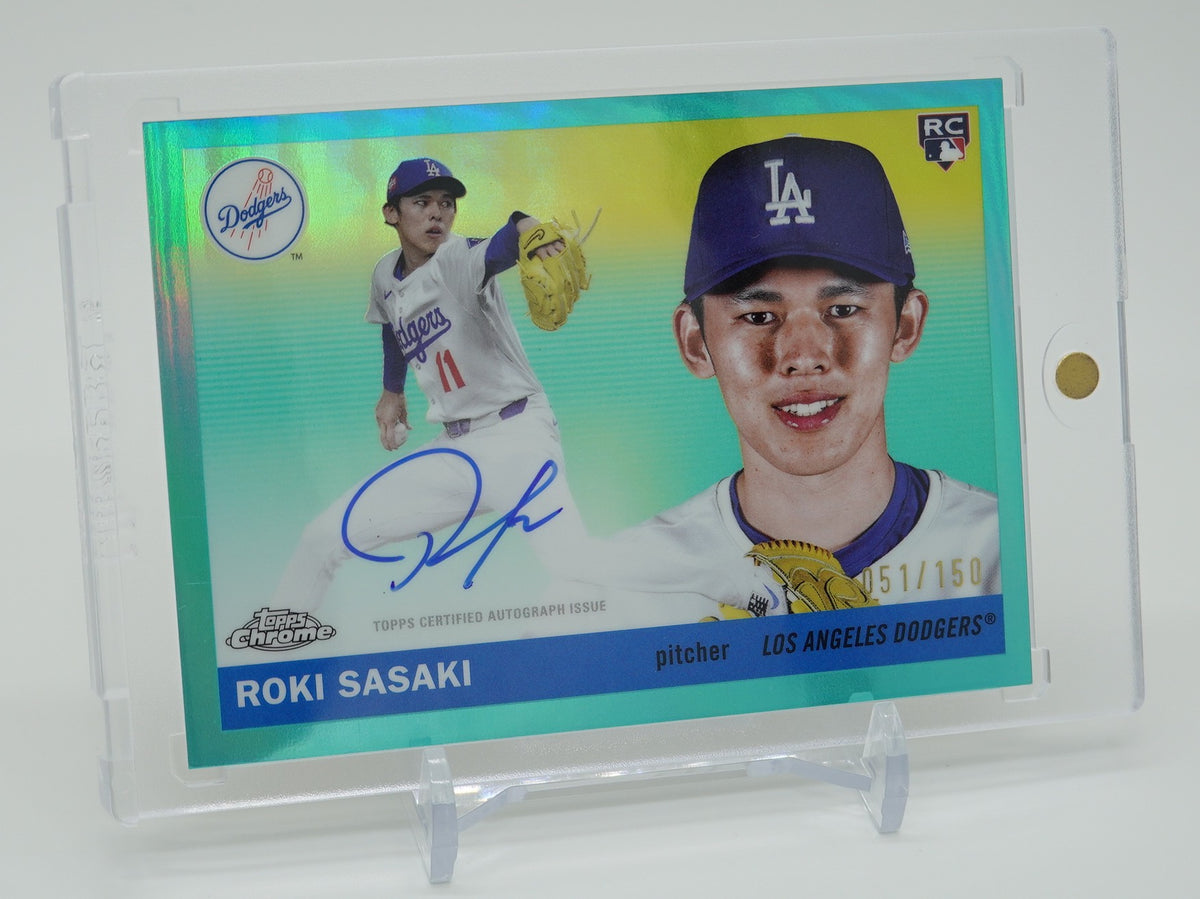 佐々木朗希 直書きサイン・オンカードオート 150枚限定 アクア・リフラクター ルーキーカード｜2025 Topps Chrome Platinum Baseball Aqua Refractor #CPA-RS Roki Sasaki RC AUTO #'d/150