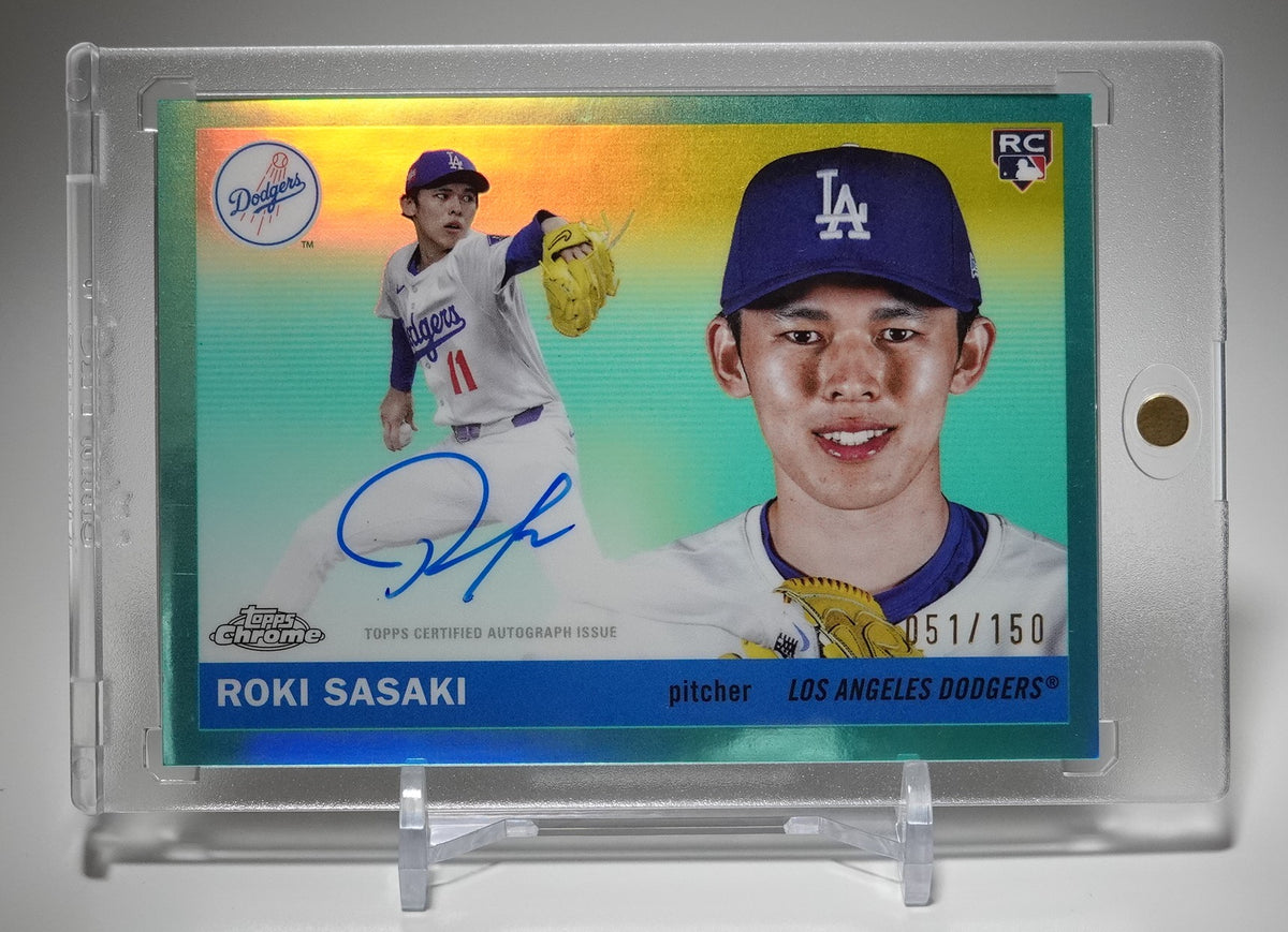 佐々木朗希 直書きサイン・オンカードオート 150枚限定 アクア・リフラクター ルーキーカード｜2025 Topps Chrome Platinum Baseball Aqua Refractor #CPA-RS Roki Sasaki RC AUTO #'d/150