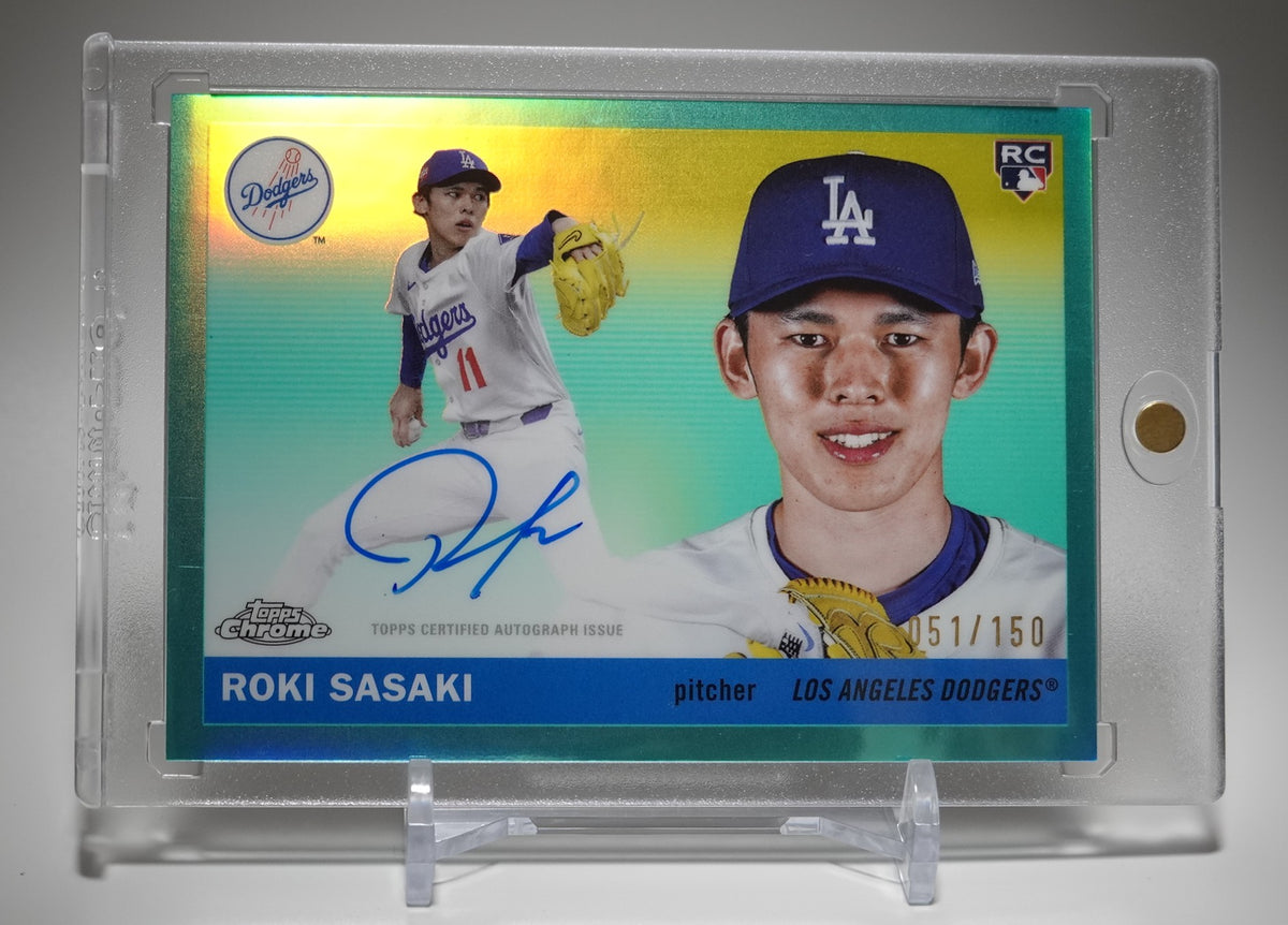 佐々木朗希 直書きサイン・オンカードオート 150枚限定 アクア・リフラクター ルーキーカード｜2025 Topps Chrome Platinum Baseball Aqua Refractor #CPA-RS Roki Sasaki RC AUTO #'d/150