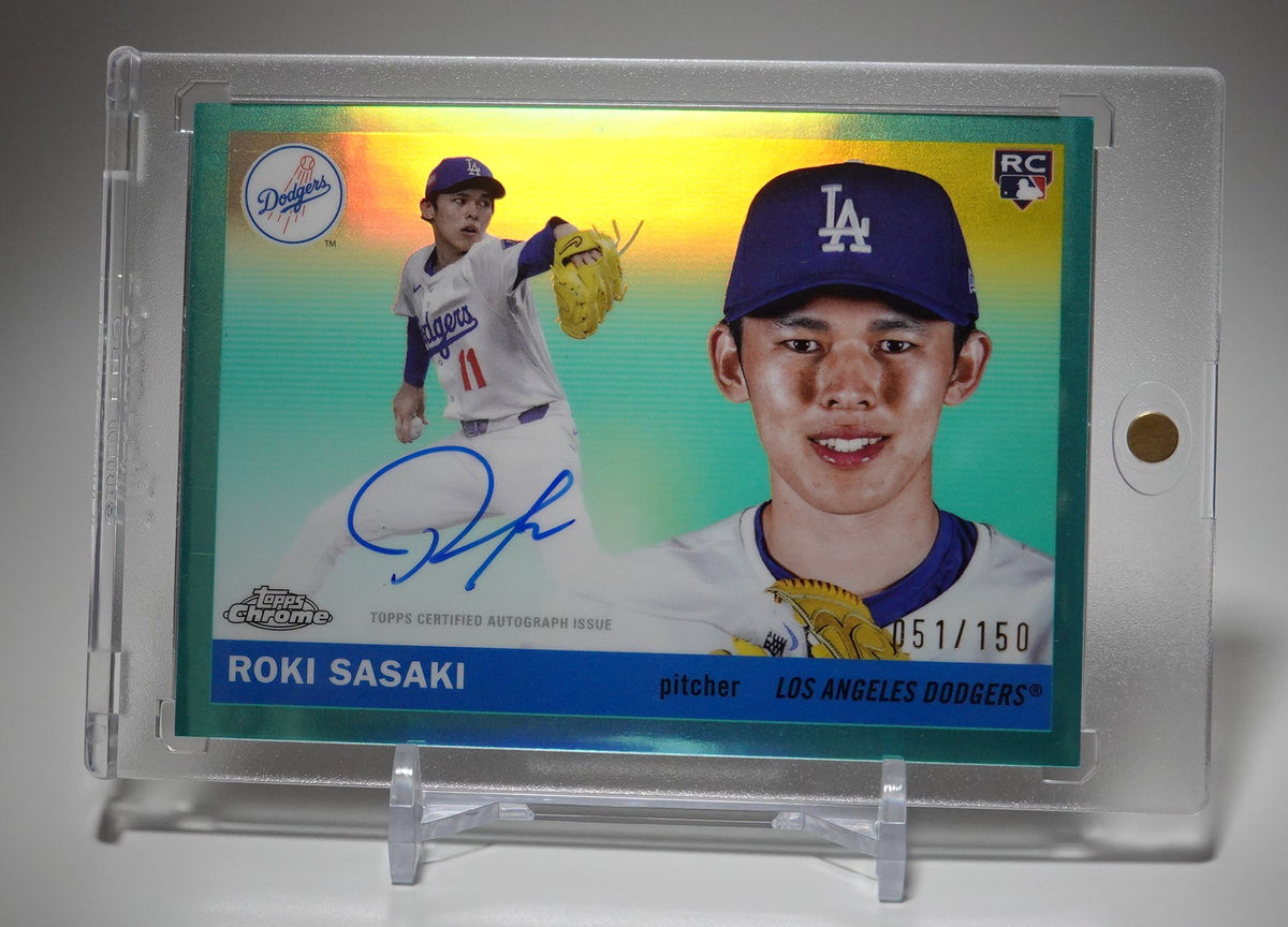 佐々木朗希 直書きサイン・オンカードオート 150枚限定 アクア・リフラクター ルーキーカード｜2025 Topps Chrome Platinum Baseball Aqua Refractor #CPA-RS Roki Sasaki RC AUTO #'d/150