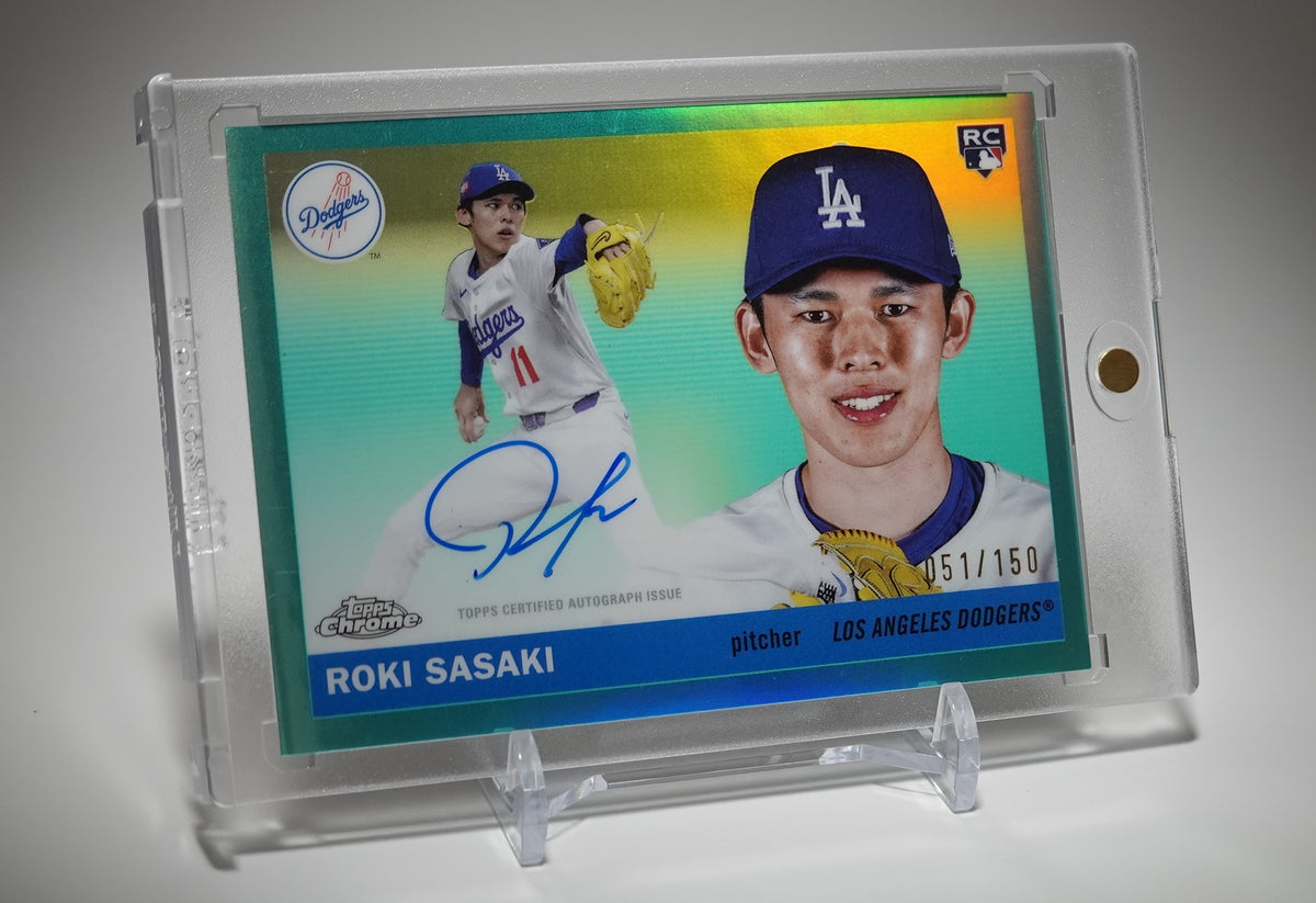 佐々木朗希 直書きサイン・オンカードオート 150枚限定 アクア・リフラクター ルーキーカード｜2025 Topps Chrome Platinum Baseball Aqua Refractor #CPA-RS Roki Sasaki RC AUTO #'d/150