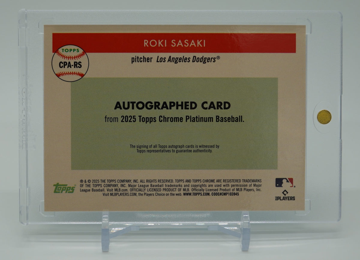 佐々木朗希 直書きサイン・オンカードオート 150枚限定 アクア・リフラクター ルーキーカード｜2025 Topps Chrome Platinum Baseball Aqua Refractor #CPA-RS Roki Sasaki RC AUTO #'d/150