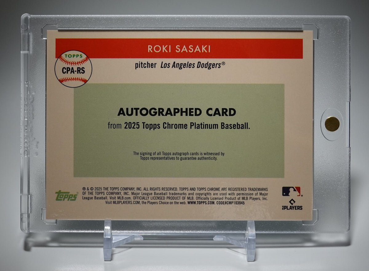佐々木朗希 直書きサイン・オンカードオート 150枚限定 アクア・リフラクター ルーキーカード｜2025 Topps Chrome Platinum Baseball Aqua Refractor #CPA-RS Roki Sasaki RC AUTO #'d/150
