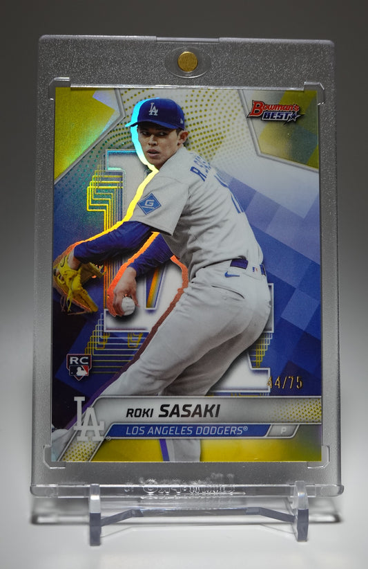佐々木朗希 世界75枚限定 イエローリフラクター ルーキーカード 2025 Bowman's Best Yellow Refractor #18 Roki Sasaki RC #'d/75