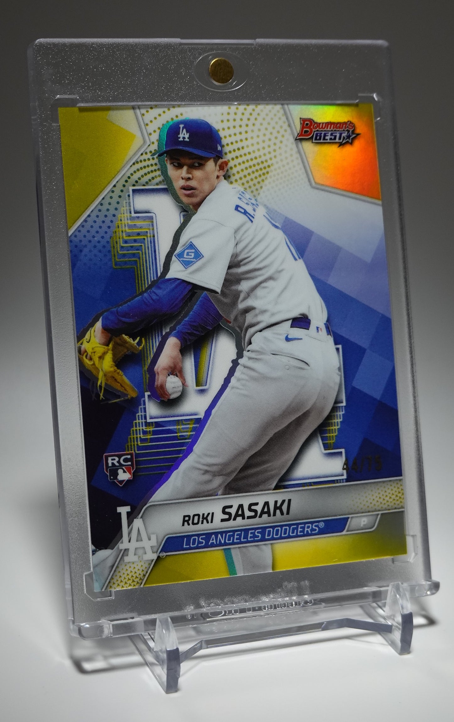 佐々木朗希 世界75枚限定 イエローリフラクター ルーキーカード 2025 Bowman's Best Yellow Refractor #18 Roki Sasaki RC #'d/75