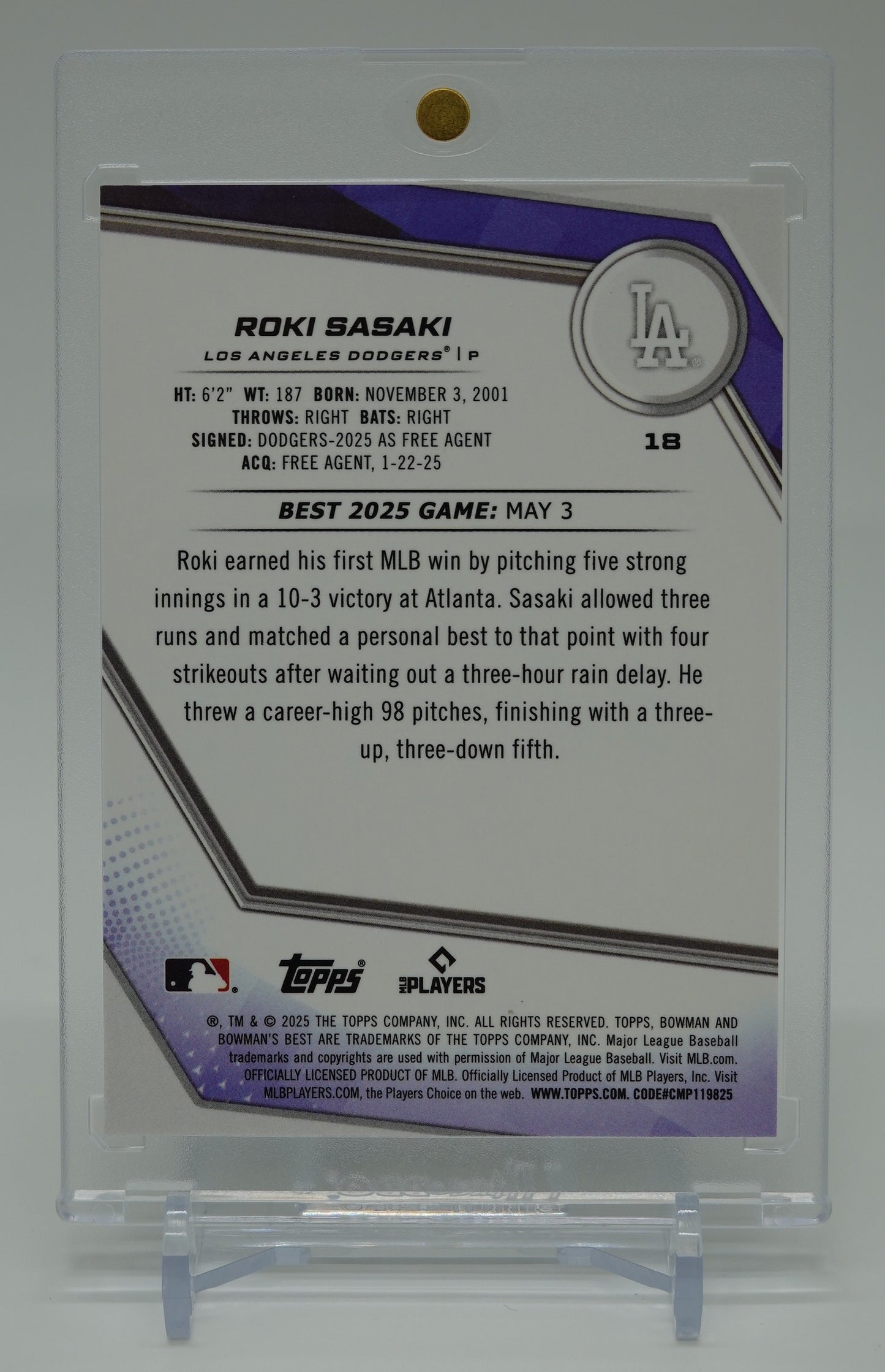 佐々木朗希 世界75枚限定 イエローリフラクター ルーキーカード 2025 Bowman's Best Yellow Refractor #18 Roki Sasaki RC #'d/75