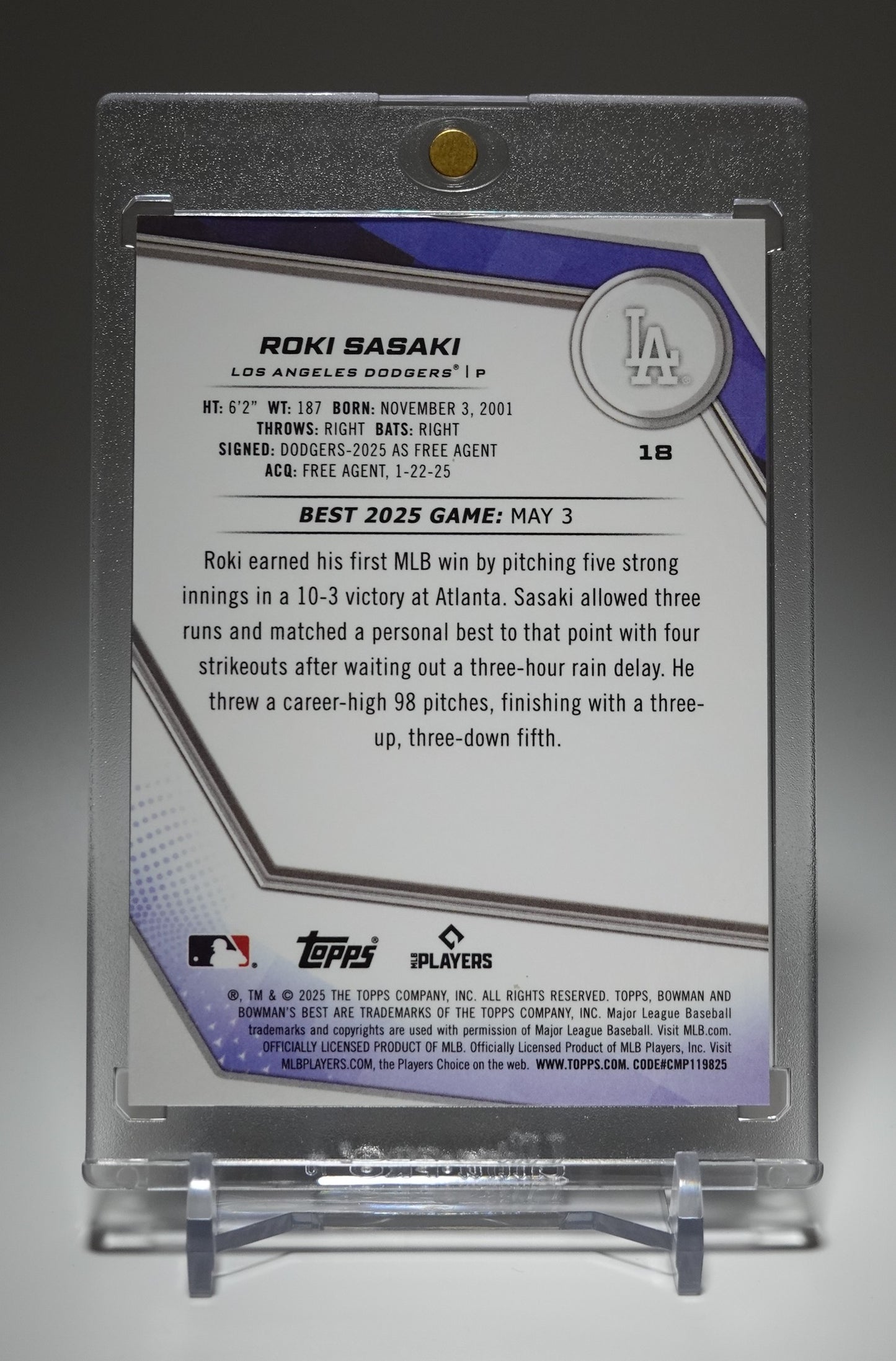 佐々木朗希 世界75枚限定 イエローリフラクター ルーキーカード 2025 Bowman's Best Yellow Refractor #18 Roki Sasaki RC #'d/75
