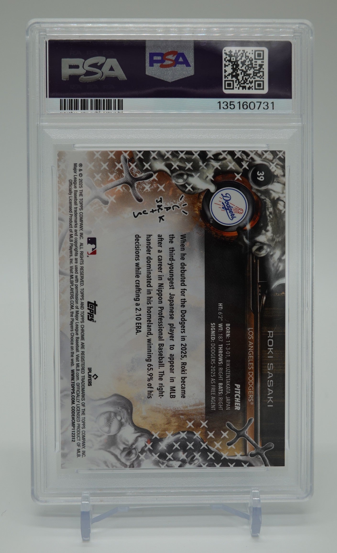Fanatics Fest NYC限定 佐々木朗希 ルーキーカード【PSA 9 MINT】2025 Topps Chrome × Cactus Jack #39 Roki Sasaki RC