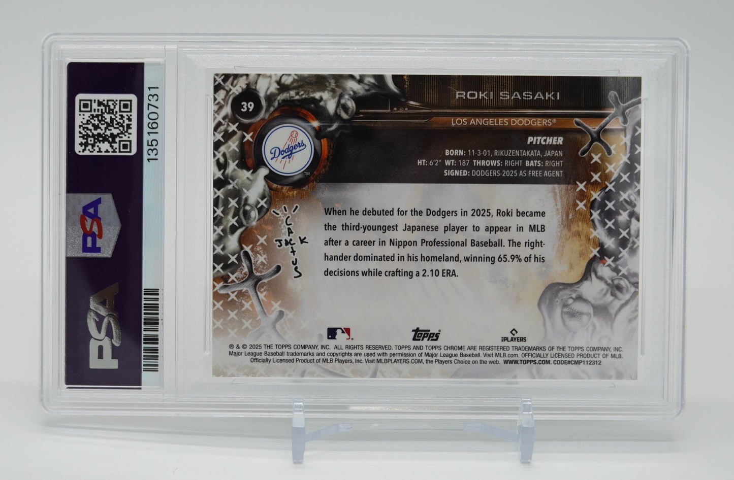 Fanatics Fest NYC限定 佐々木朗希 ルーキーカード【PSA 9 MINT】2025 Topps Chrome × Cactus Jack #39 Roki Sasaki RC