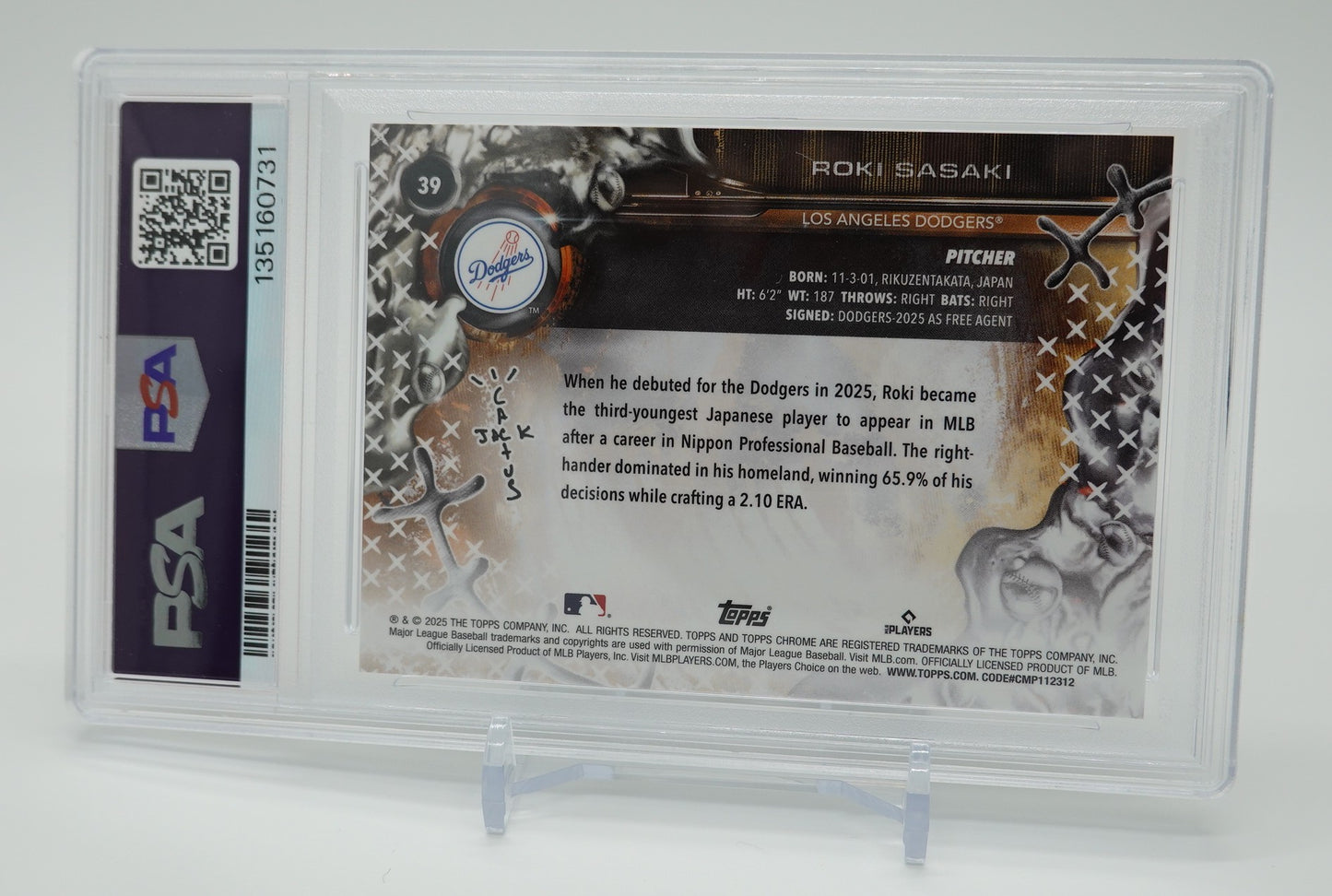 Fanatics Fest NYC限定 佐々木朗希 ルーキーカード【PSA 9 MINT】2025 Topps Chrome × Cactus Jack #39 Roki Sasaki RC