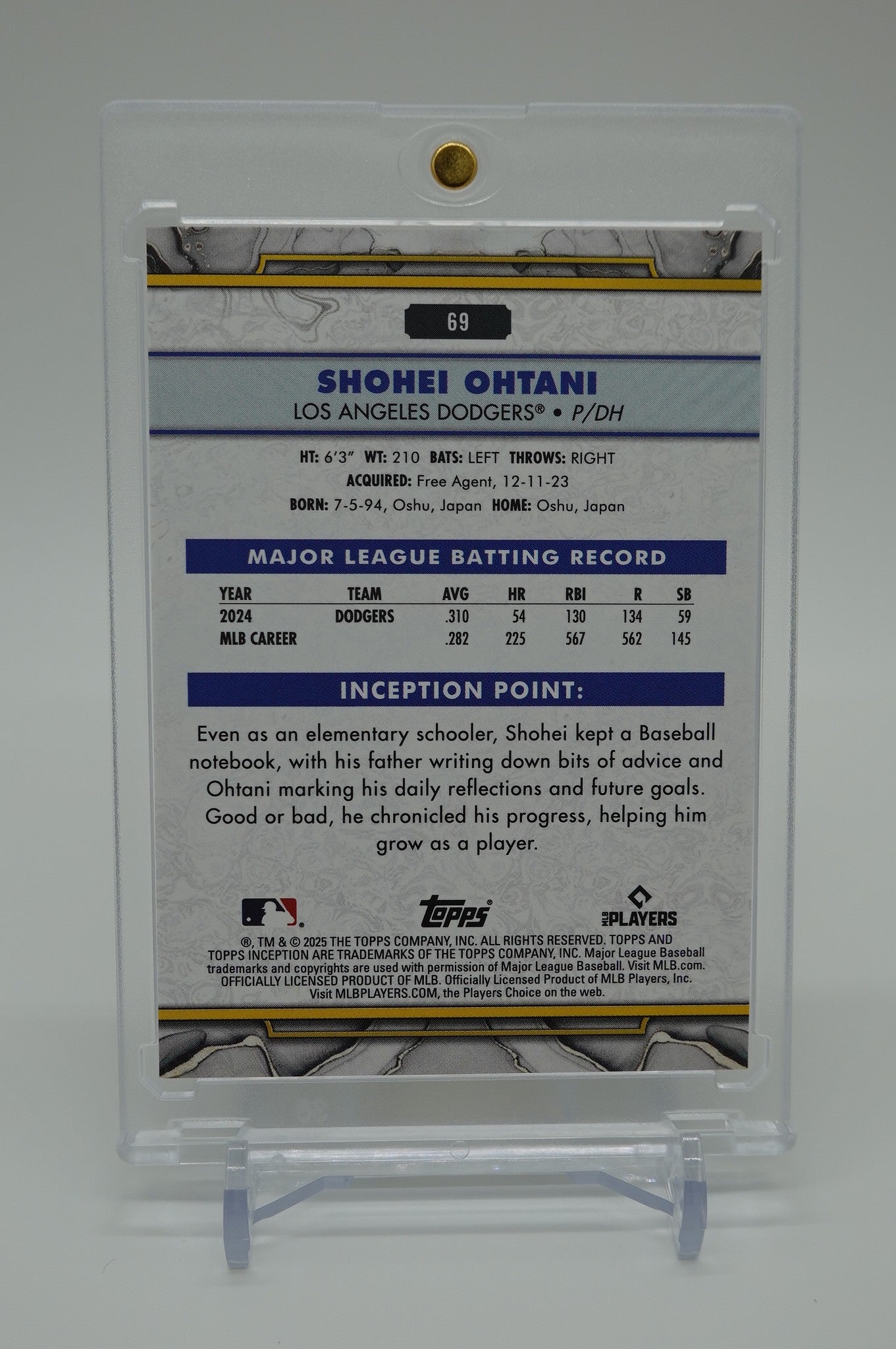 大谷翔平 プレミアムベースカード 2025 Topps Inception Baseball #69 Shohei Ohtani
