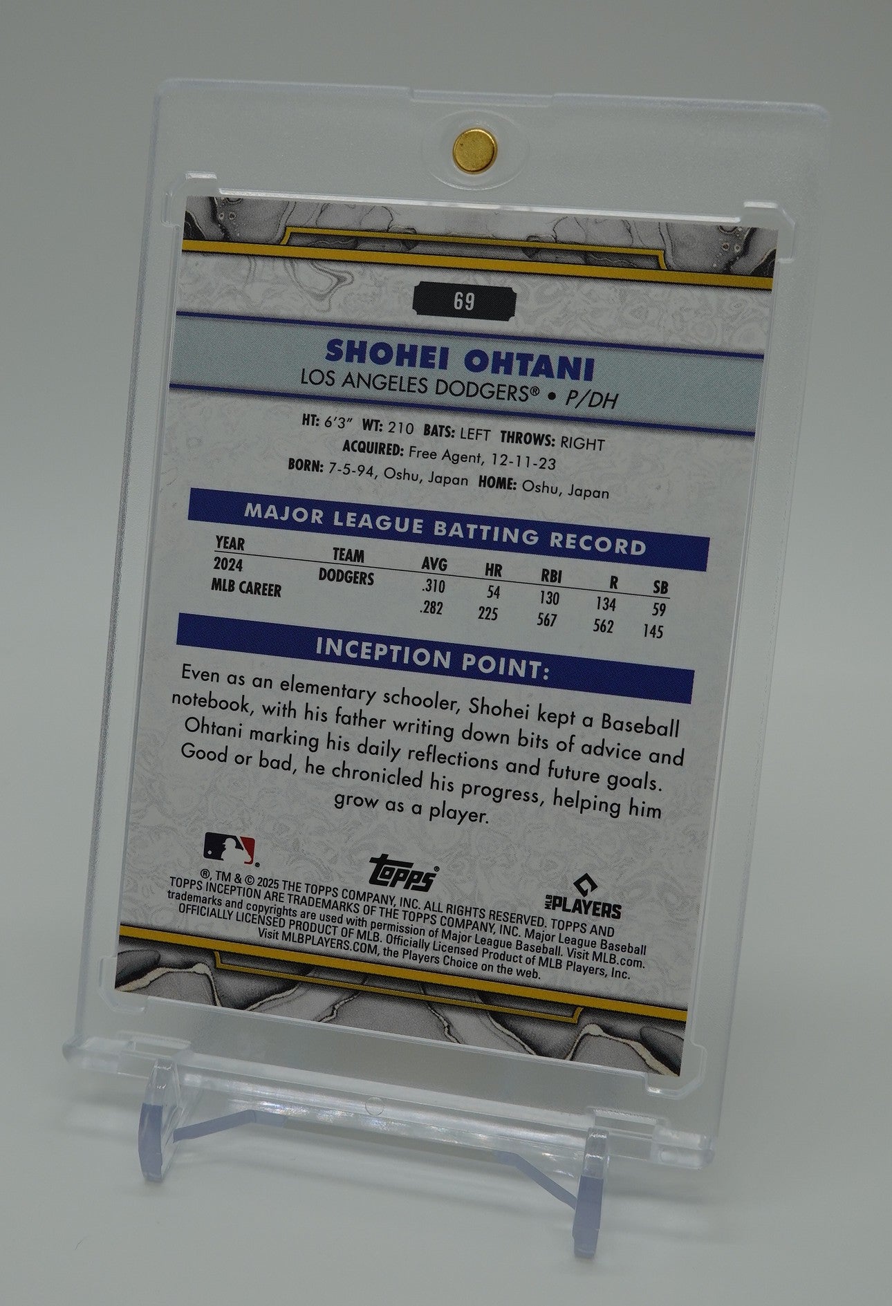 大谷翔平 プレミアムベースカード 2025 Topps Inception Baseball #69 Shohei Ohtani