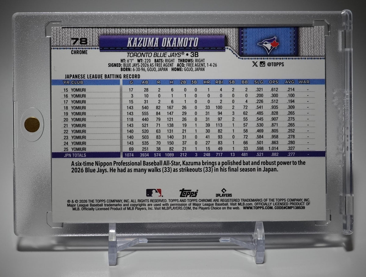 岡本和真 ルーキーカード 2026 Topps Chrome Sapphire Edition #78 Kazuma Okamoto RC｜ブルージェイズ サファイア