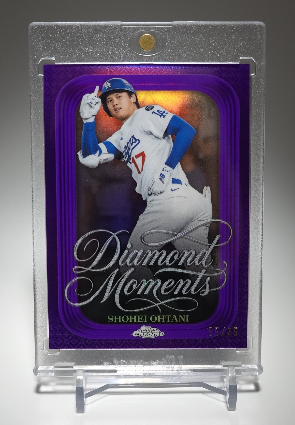 大谷翔平 世界75枚限定 Purple Refractor【伝説の二刀流・3本塁打＆10奪三振】2026 Topps Chrome Diamond Moments Insert Purple Parallel #DM-50 Shohei Ohtani #'d /75