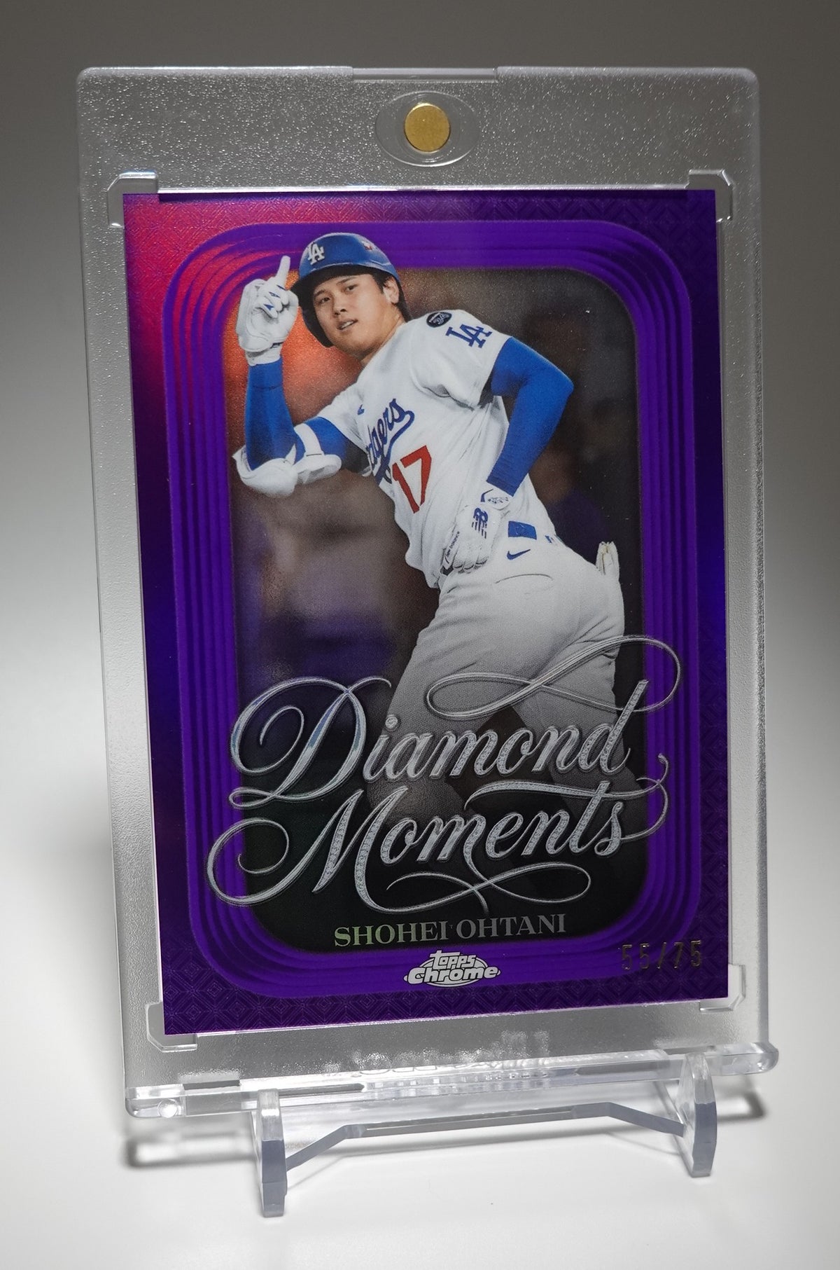 大谷翔平 世界75枚限定 Purple Refractor【伝説の二刀流・3本塁打＆10奪三振】2026 Topps Chrome Diamond Moments Insert Purple Parallel #DM-50 Shohei Ohtani #'d /75