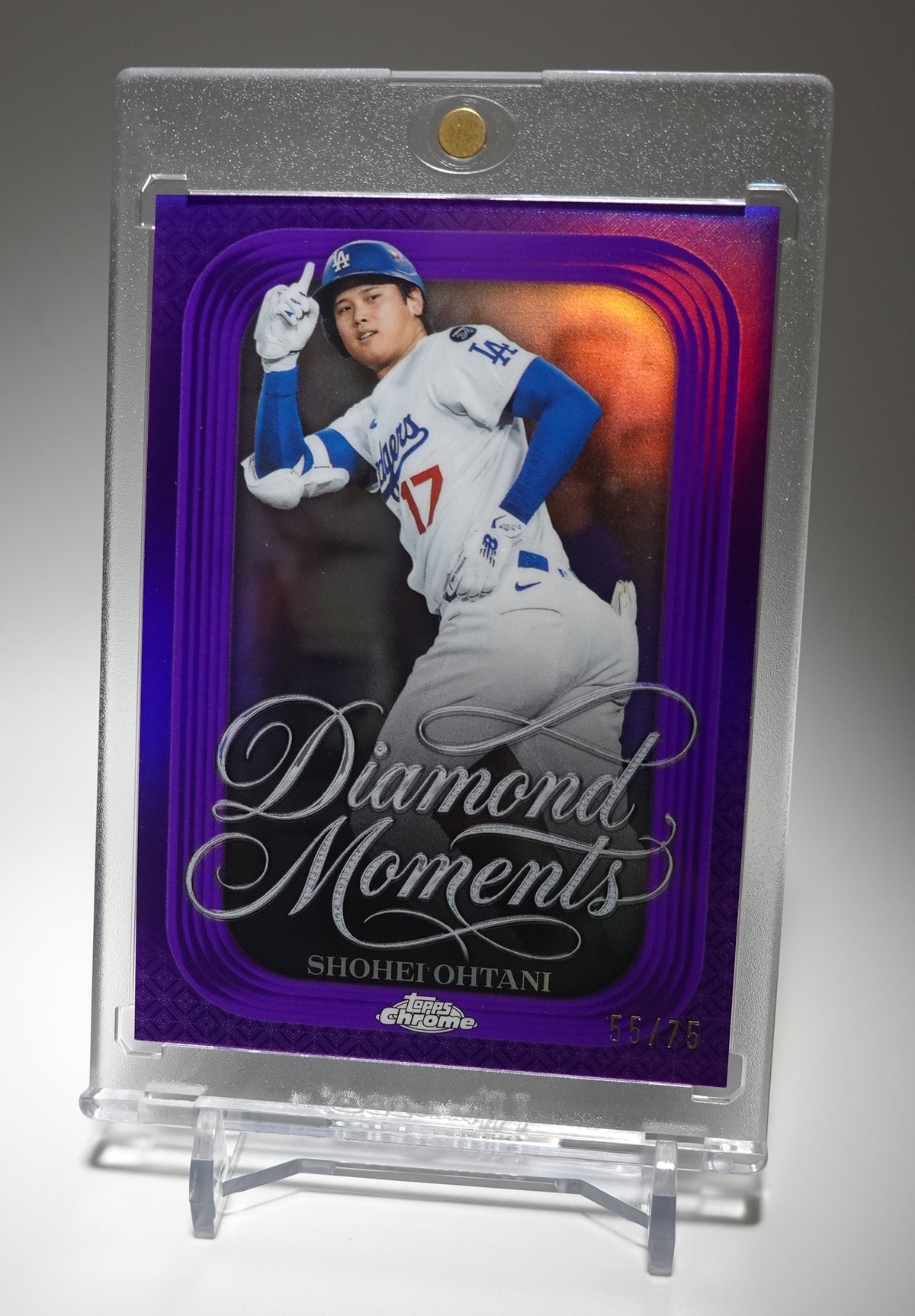 大谷翔平 世界75枚限定 Purple Refractor【伝説の二刀流・3本塁打＆10奪三振】2026 Topps Chrome Diamond Moments Insert Purple Parallel #DM-50 Shohei Ohtani #'d /75