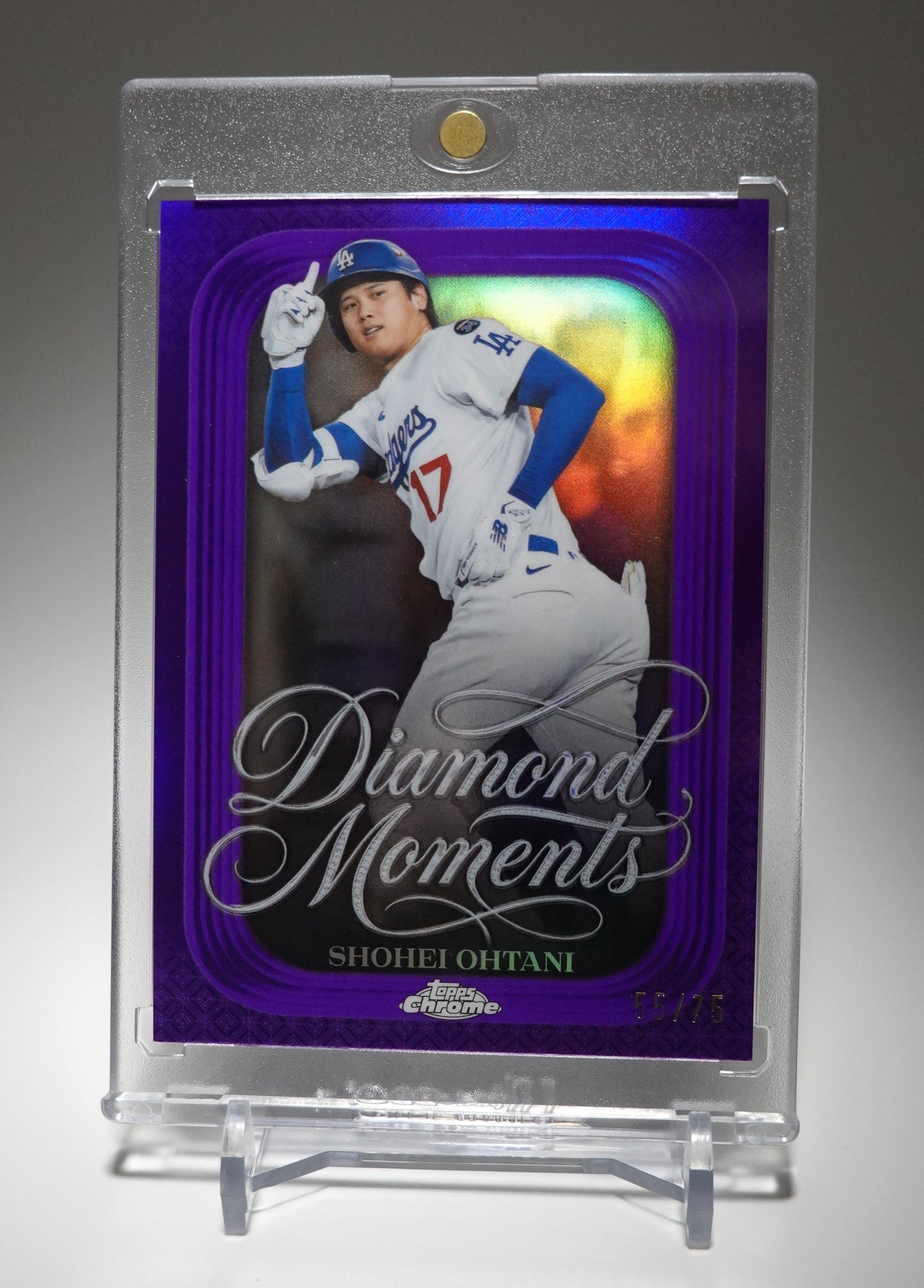 大谷翔平 世界75枚限定 Purple Refractor【伝説の二刀流・3本塁打＆10奪三振】2026 Topps Chrome Diamond Moments Insert Purple Parallel #DM-50 Shohei Ohtani #'d /75