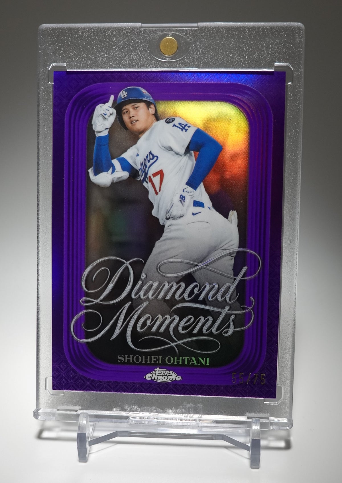大谷翔平 世界75枚限定 Purple Refractor【伝説の二刀流・3本塁打＆10奪三振】2026 Topps Chrome Diamond Moments Insert Purple Parallel #DM-50 Shohei Ohtani #'d /75