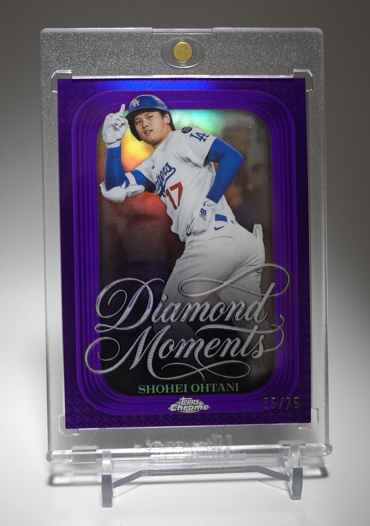 大谷翔平 世界75枚限定 Purple Refractor【伝説の二刀流・3本塁打＆10奪三振】2026 Topps Chrome Diamond Moments Insert Purple Parallel #DM-50 Shohei Ohtani #'d /75