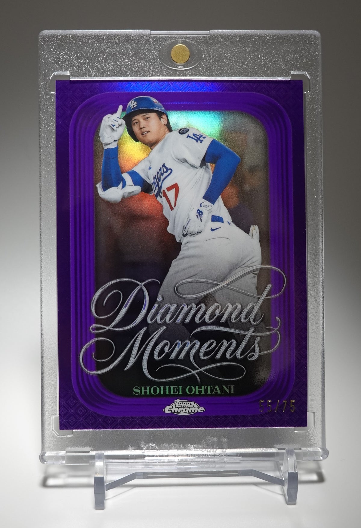 大谷翔平 世界75枚限定 Purple Refractor【伝説の二刀流・3本塁打＆10奪三振】2026 Topps Chrome Diamond Moments Insert Purple Parallel #DM-50 Shohei Ohtani #'d /75