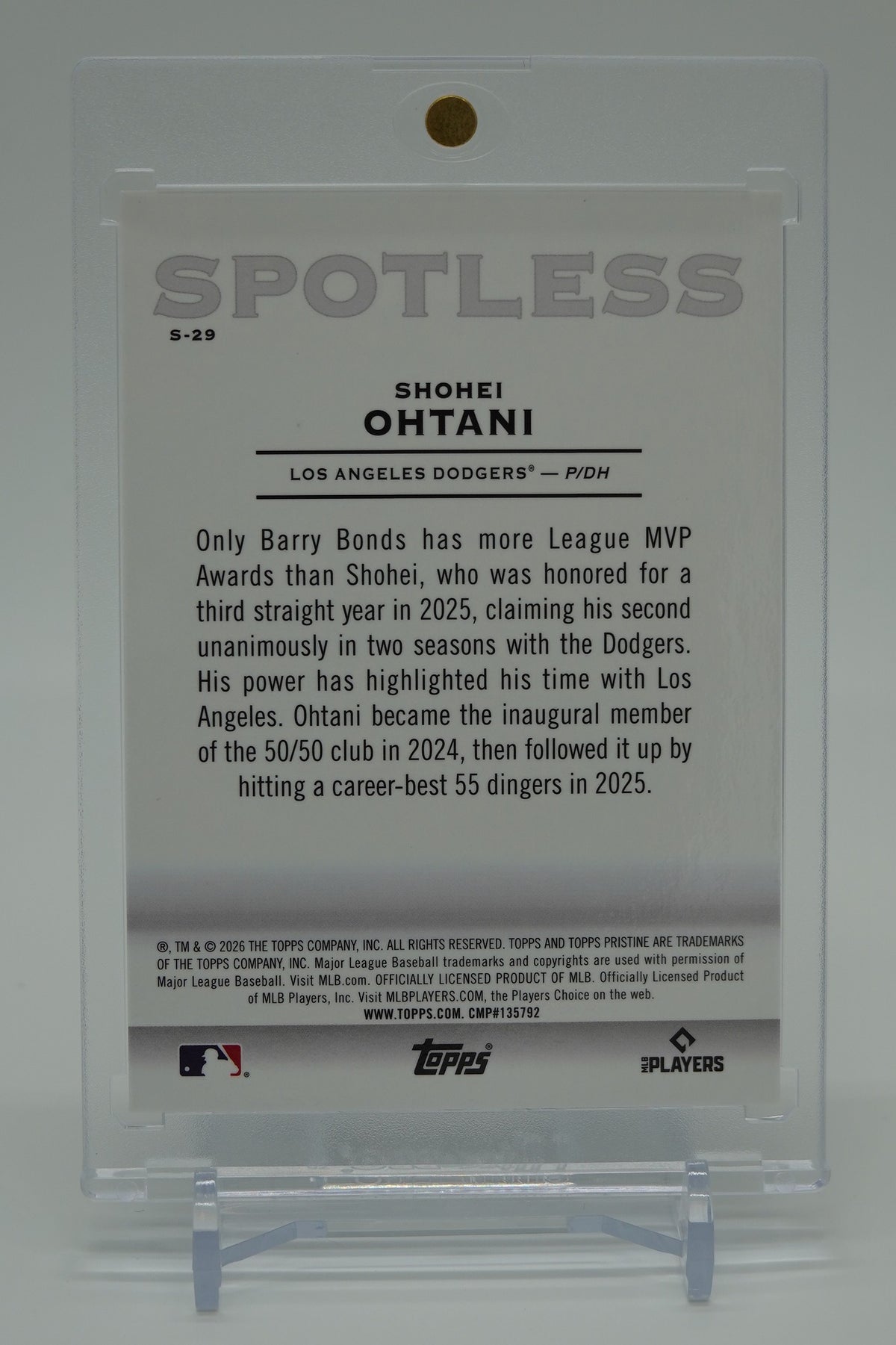 ドジャース・大谷翔平 人気インサート 高級版シリーズ 2026 Topps Pristine Baseball Spotless Insert #S-29 Shohei Ohatani