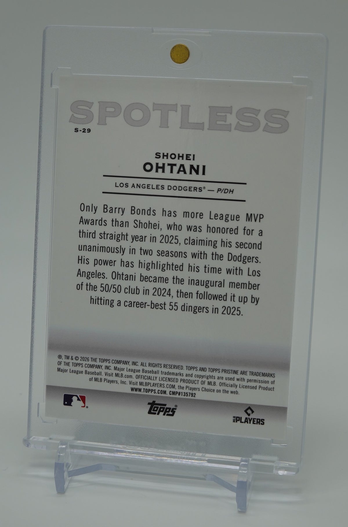 ドジャース・大谷翔平 人気インサート 高級版シリーズ 2026 Topps Pristine Baseball Spotless Insert #S-29 Shohei Ohatani