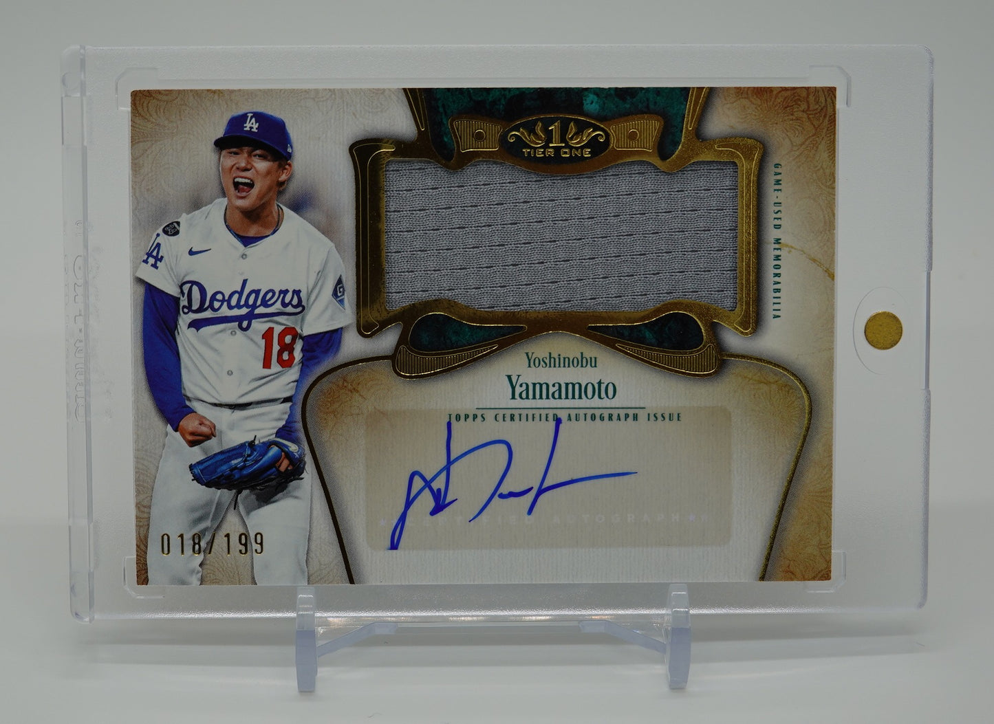 山本由伸 直筆サイン＆ジャンボレリックカード ジャージナンバーシリアル！ 2026 Topps Tier One Baseball Autographed Tier One Jumbo Relic Card #AT1JR-YY Yoshinobu Yamamoto Dodgers AUTO #'d 018/199