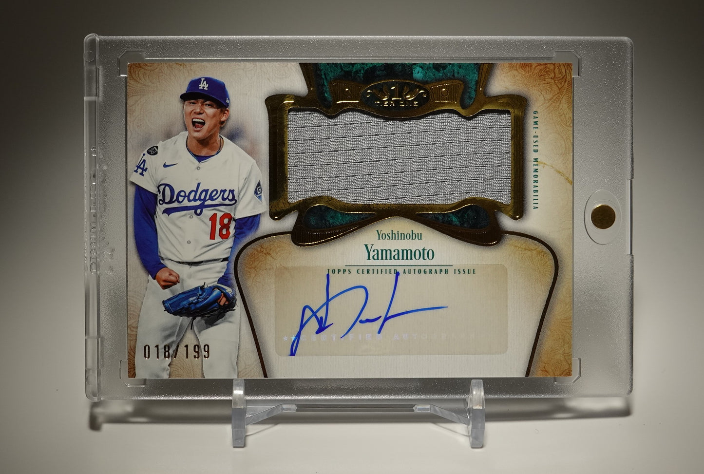 山本由伸 直筆サイン＆ジャンボレリックカード ジャージナンバーシリアル！ 2026 Topps Tier One Baseball Autographed Tier One Jumbo Relic Card #AT1JR-YY Yoshinobu Yamamoto Dodgers AUTO #'d 018/199