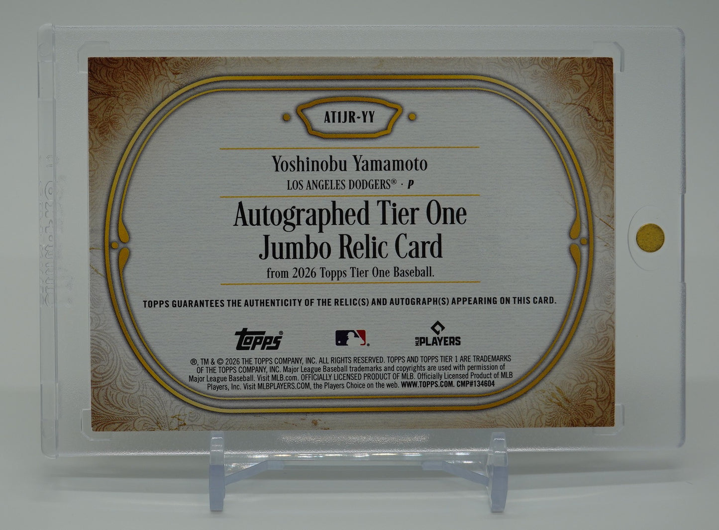 山本由伸 直筆サイン＆ジャンボレリックカード ジャージナンバーシリアル！ 2026 Topps Tier One Baseball Autographed Tier One Jumbo Relic Card #AT1JR-YY Yoshinobu Yamamoto Dodgers AUTO #'d 018/199