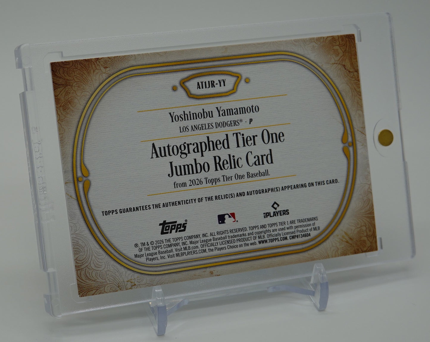 山本由伸 直筆サイン＆ジャンボレリックカード ジャージナンバーシリアル！ 2026 Topps Tier One Baseball Autographed Tier One Jumbo Relic Card #AT1JR-YY Yoshinobu Yamamoto Dodgers AUTO #'d 018/199