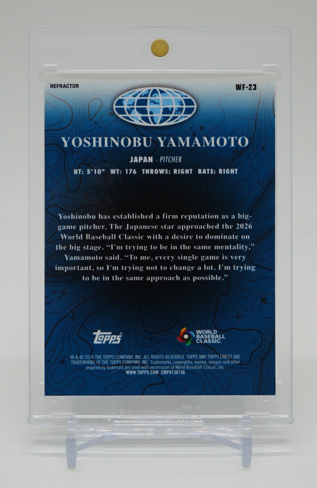 山本由伸 WBC 日本代表 リフラクターパラレル 2026 Topps Finest World's Finest #WF-23 Yoshinobu Yamamoto