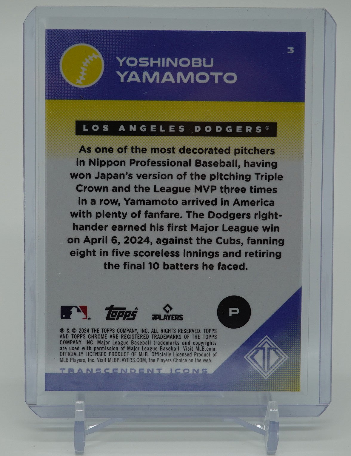 山本由伸 高級版 ルーキーカード Image Variation パラレル SP 2024 Topps Transcendent Collection Baseball Icons Chrome Image Variation #3 Yoshinobu Yamamoto RC