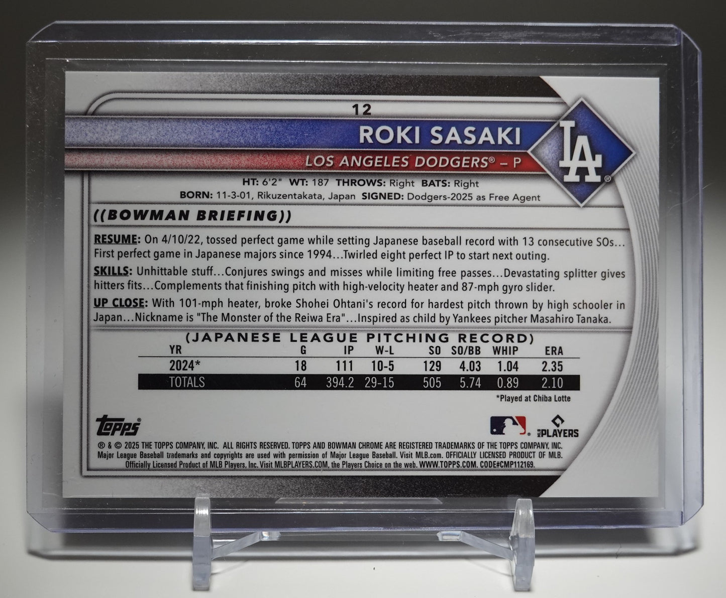 佐々木朗希 ルーキーカード ショートプリント Image Variation リフラクター 2025 Bowman Chrome Refractor SP RC #12 Roki Sasaki