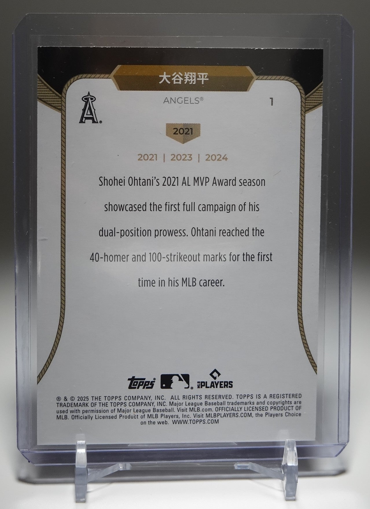 大谷翔平 漢字表記パラレル 2025 Topps Welcome to the Club: 3X MVP #1