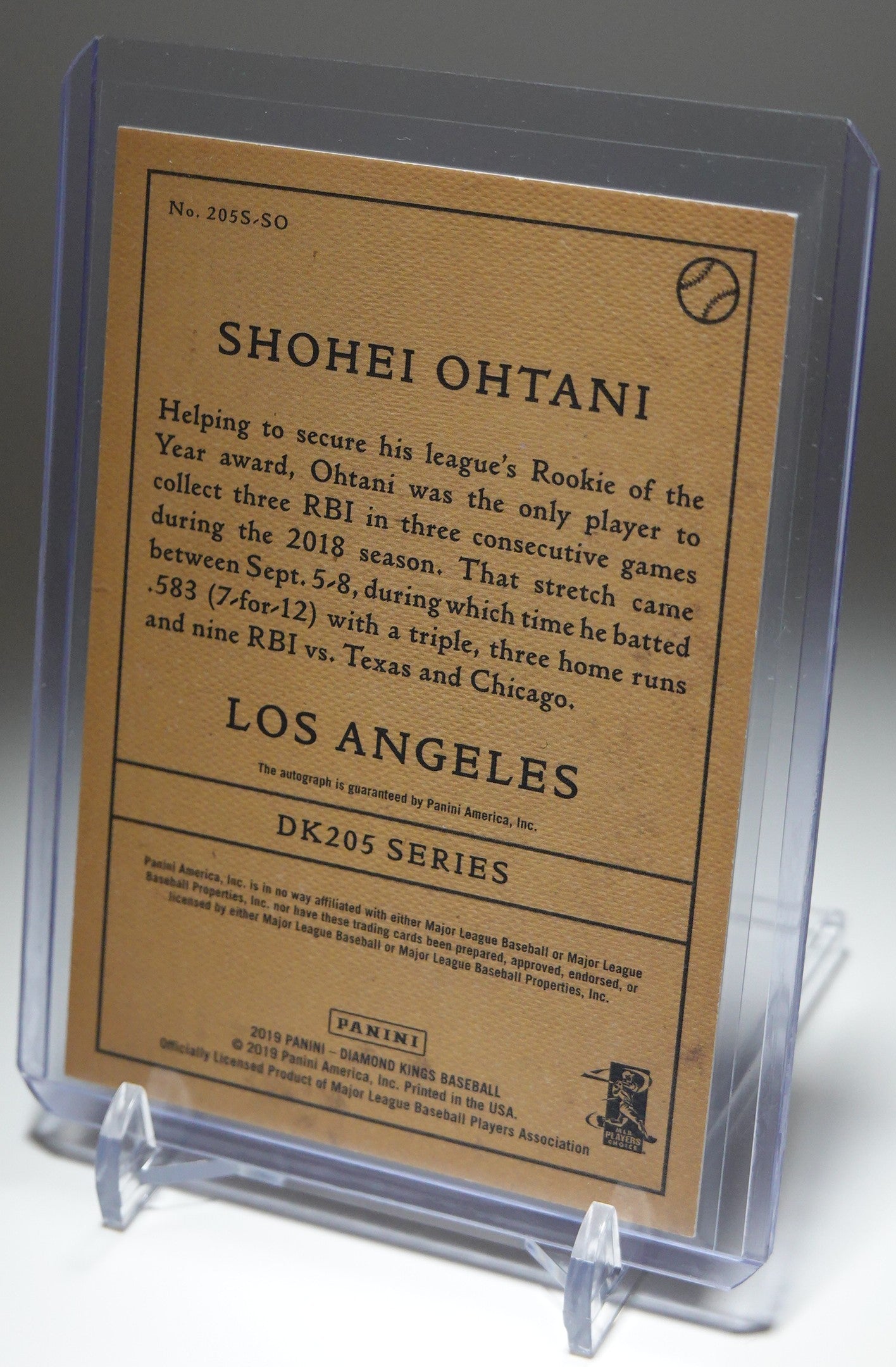 大谷翔平 直筆サインカード  10枚限定パラレル【初期型サイン】2019 Panini Diamond Kings DK205 Signatures AUTO #205S-SO Shohei Ohtani #'d/10