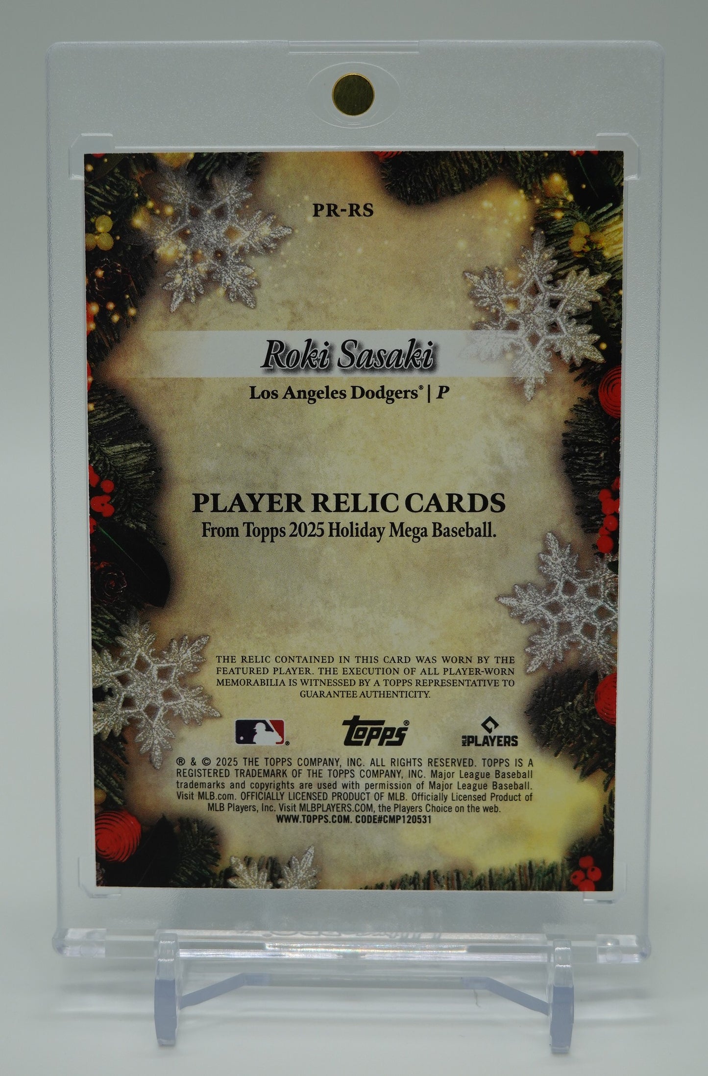 佐々木朗希 レリック(ジャージ)・ルーキーカード 2025 Topps Topps Holiday Mega Baseball Player Relic Card #PR-RS Roki Sasaki RC