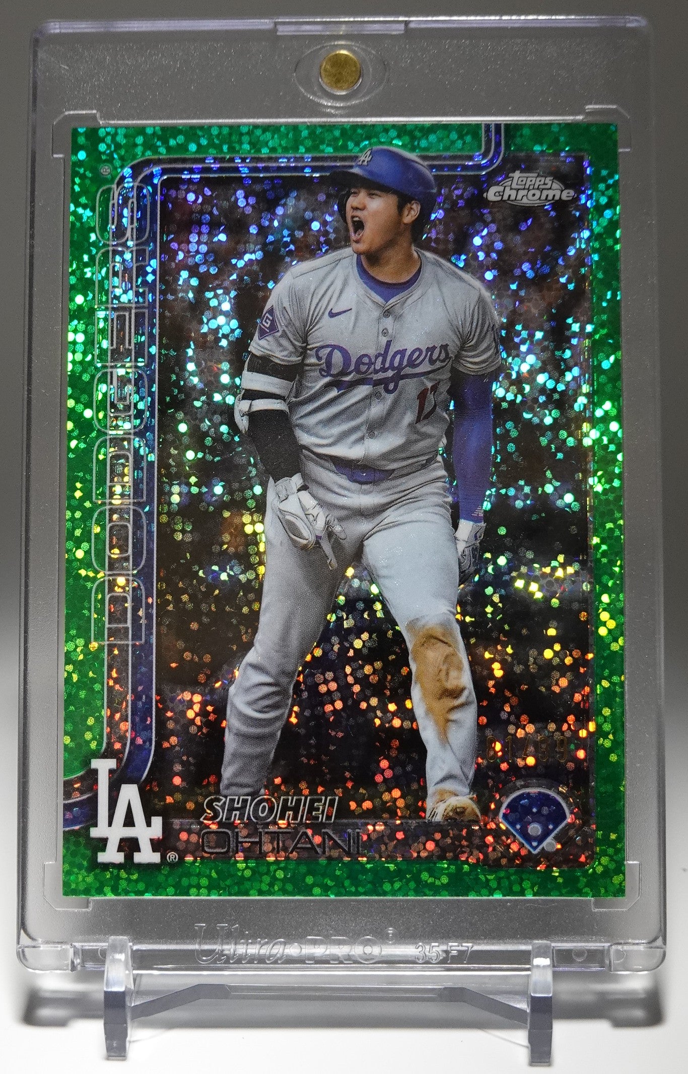 大谷翔平 ショートプリント Image Variation 50/50 99枚限定 グリーン・スペックル・リフラクター 2025 Topps Chrome Green Speckle Refractor SP #1 Shohei Ohtani #'d/99