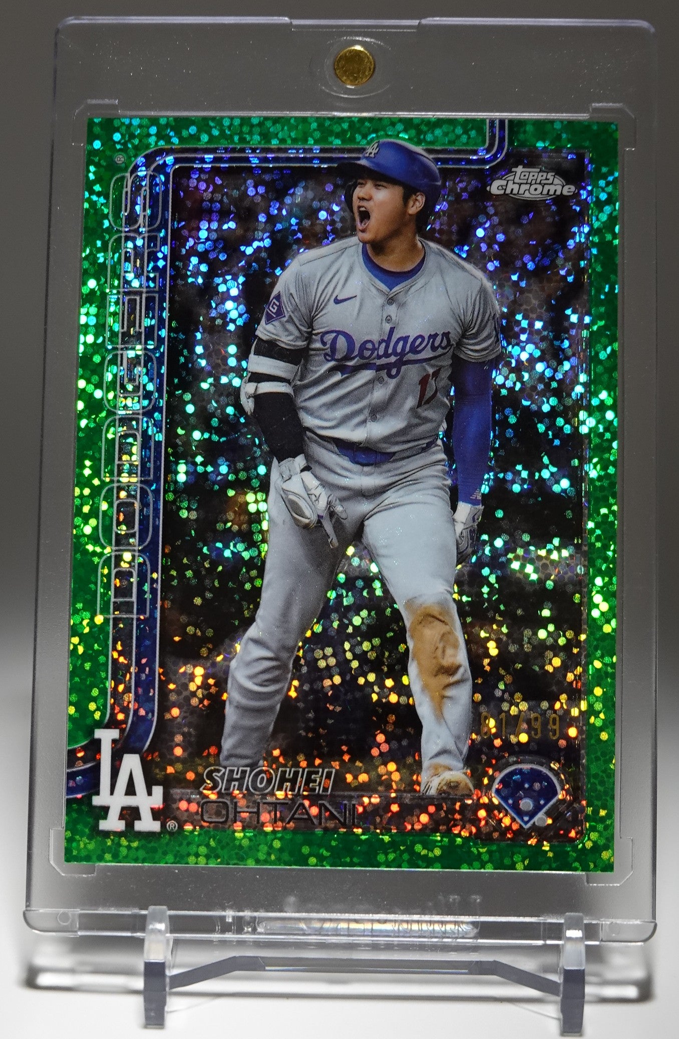 大谷翔平 ショートプリント Image Variation 50/50 99枚限定 グリーン・スペックル・リフラクター 2025 Topps Chrome Green Speckle Refractor SP #1 Shohei Ohtani #'d/99