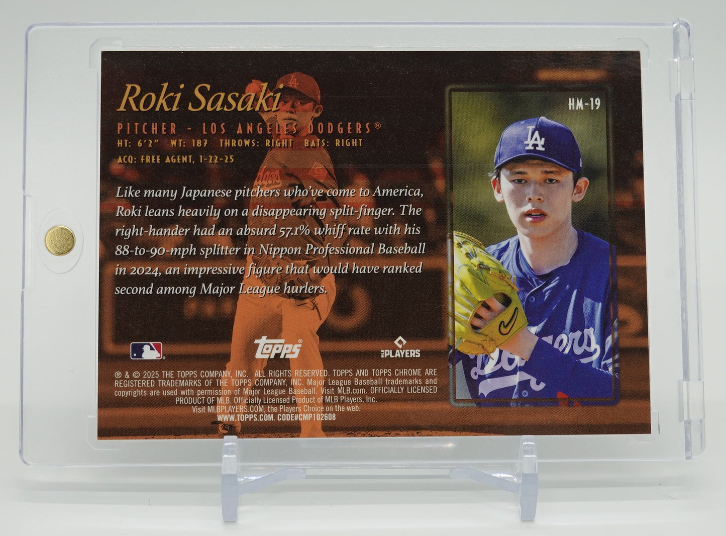 佐々木朗希 スーパーショートプリントインサート＆ルーキーカード「Hobby Maseters」2025 Topps Chrome Insert "Hobby Maseters" #HM-19 Roki Sasaki RC