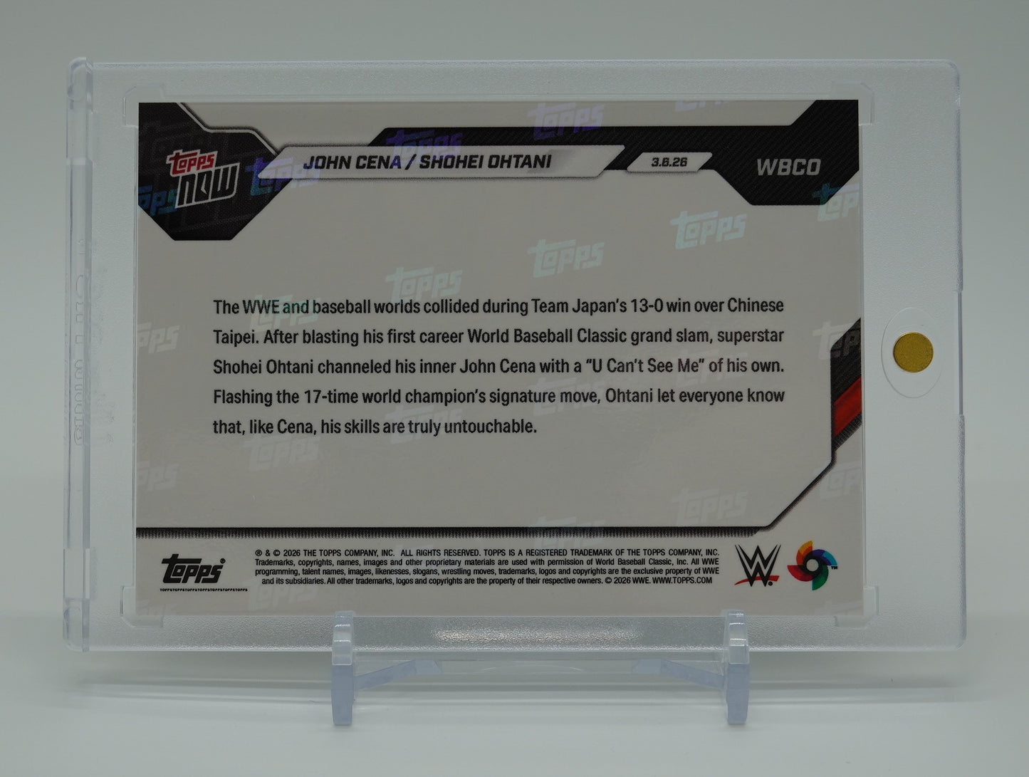 大谷翔平 × ジョン・シナ コラボカード “You Can’t See Me” (見えっこねぇ！) ポーズ 2026 WBC Topps Now カード #WBC0  John Cena / Shohei Ohtani