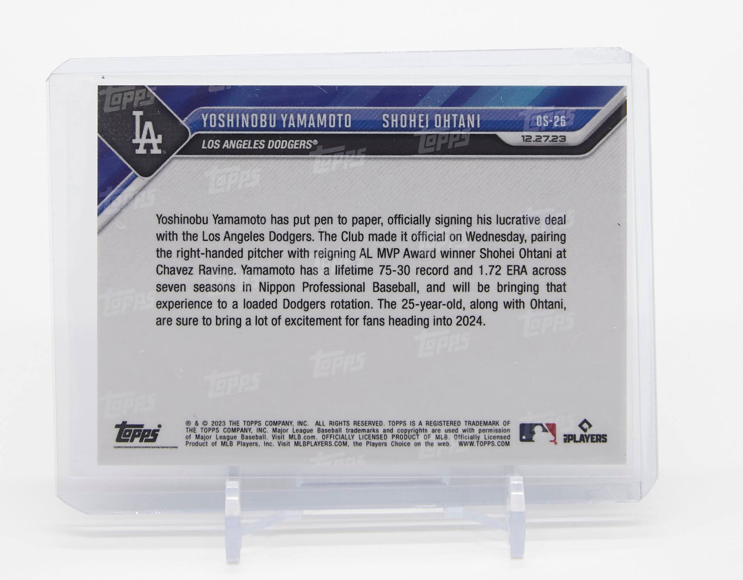 大谷翔平＆山本由伸 2023 Topps NOW Card #OS-26 WBC世界一コンビ ドジャースで再会 PR 47,999