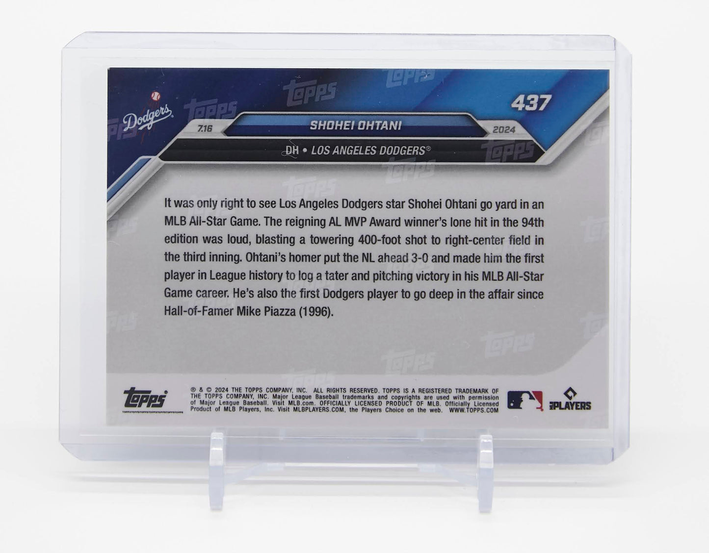 大谷翔平 史上初、オールスターゲームでホームラン＆勝利投手を達成！ 2024 MLB Topps Now カード #437 1st W/ HR & Pitching Win in MLB All-Star Game Career