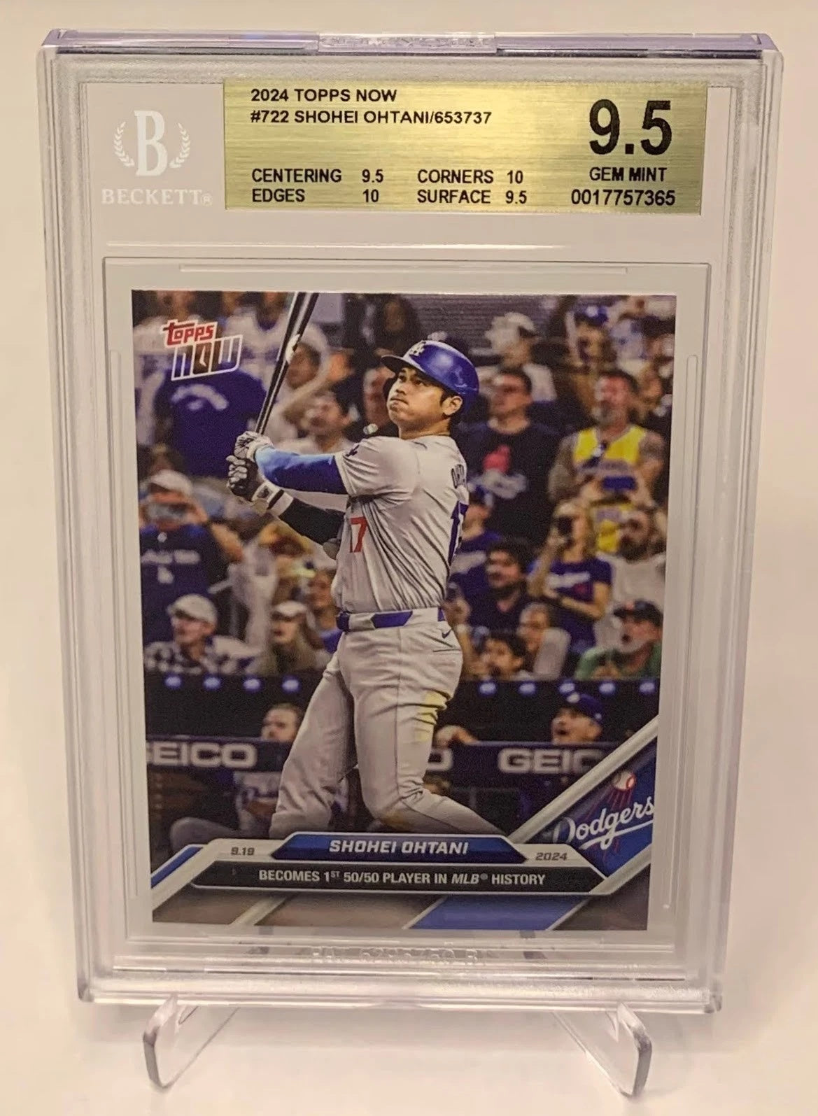 【BGS 9.5 GEM MINT ゴールドラベル】大谷翔平 MLB史上初「50/50」達成記念カード 2024 Topps NOW #722 Shohei Ohtani